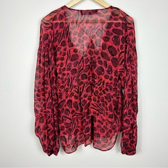 IRO Realize Red Leopard Ruffle Blouse 36 - Picture 6 of 8